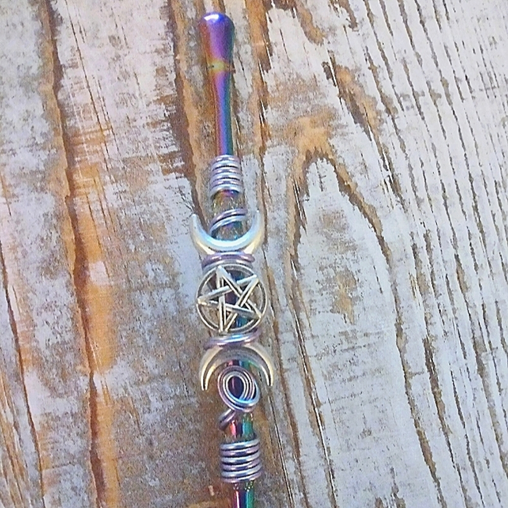 Triple Moon Goddess Wax Carving Tool, Handmade Wire Wrapped Wand